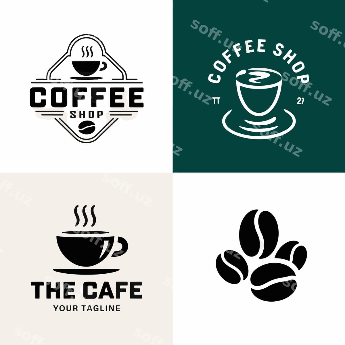 Kofe shop logotipi yashil orqa fonda | Coffee shop logo is green background