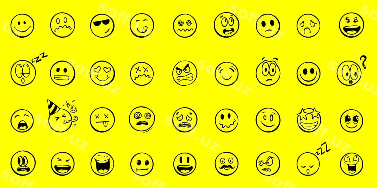 Qo'l yozgan emotikon yuzlar to'plami | Collection handdrawn emoticon faces