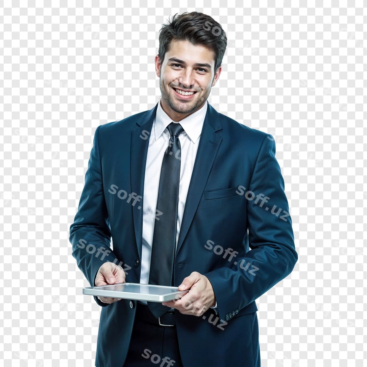 Ishonchlı biznesmen planshet bilan | Confident businessman with tablet