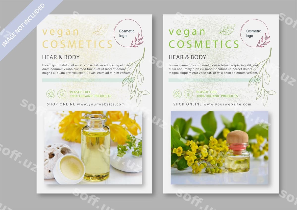 Kosmetik floyer shabloni komplekt bilan | Cosmetic flyer template with set