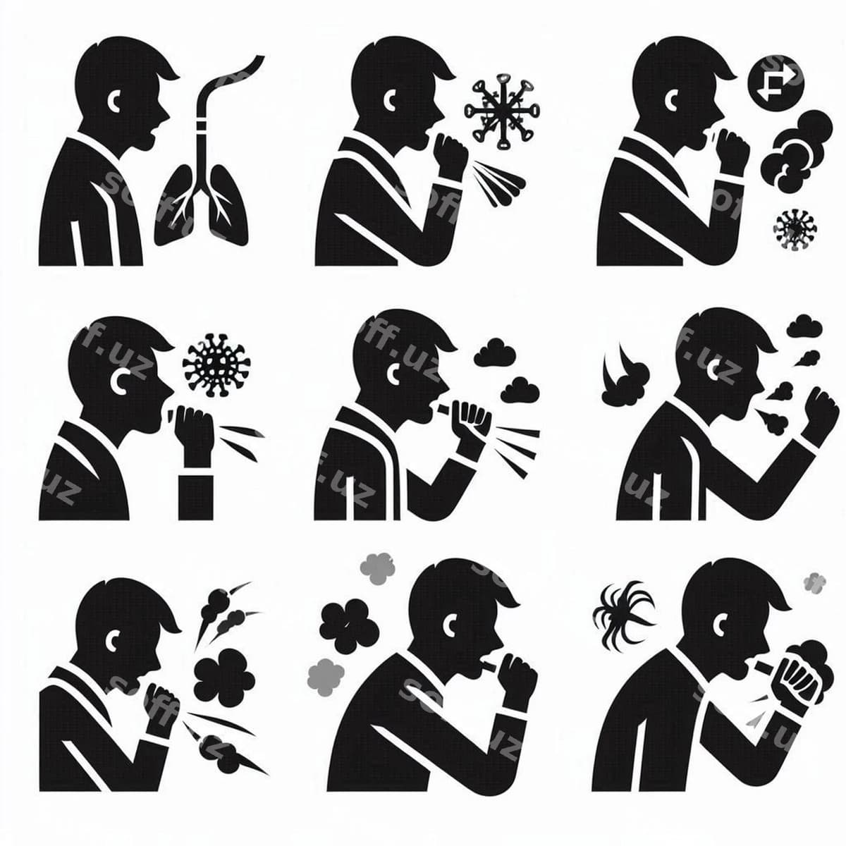 O'tkirgan smog ikonlar to'plami | Coughing smog icon set