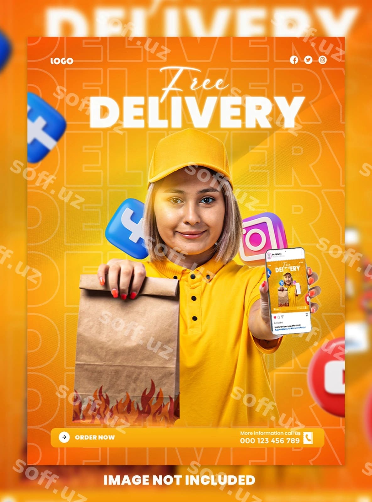 Yetkazib berish xizmatlari uchun ijtimoiy tarmoqlar shabloni | Delivery services social media template