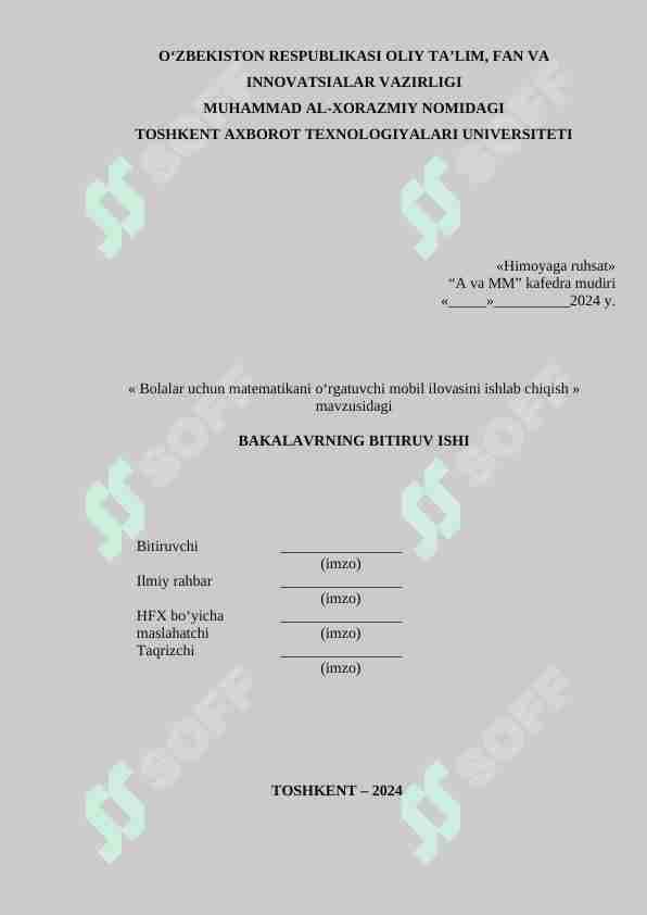 «matematikani o‘rgatuvchi mobil ilovasini ishlab chiqish »
