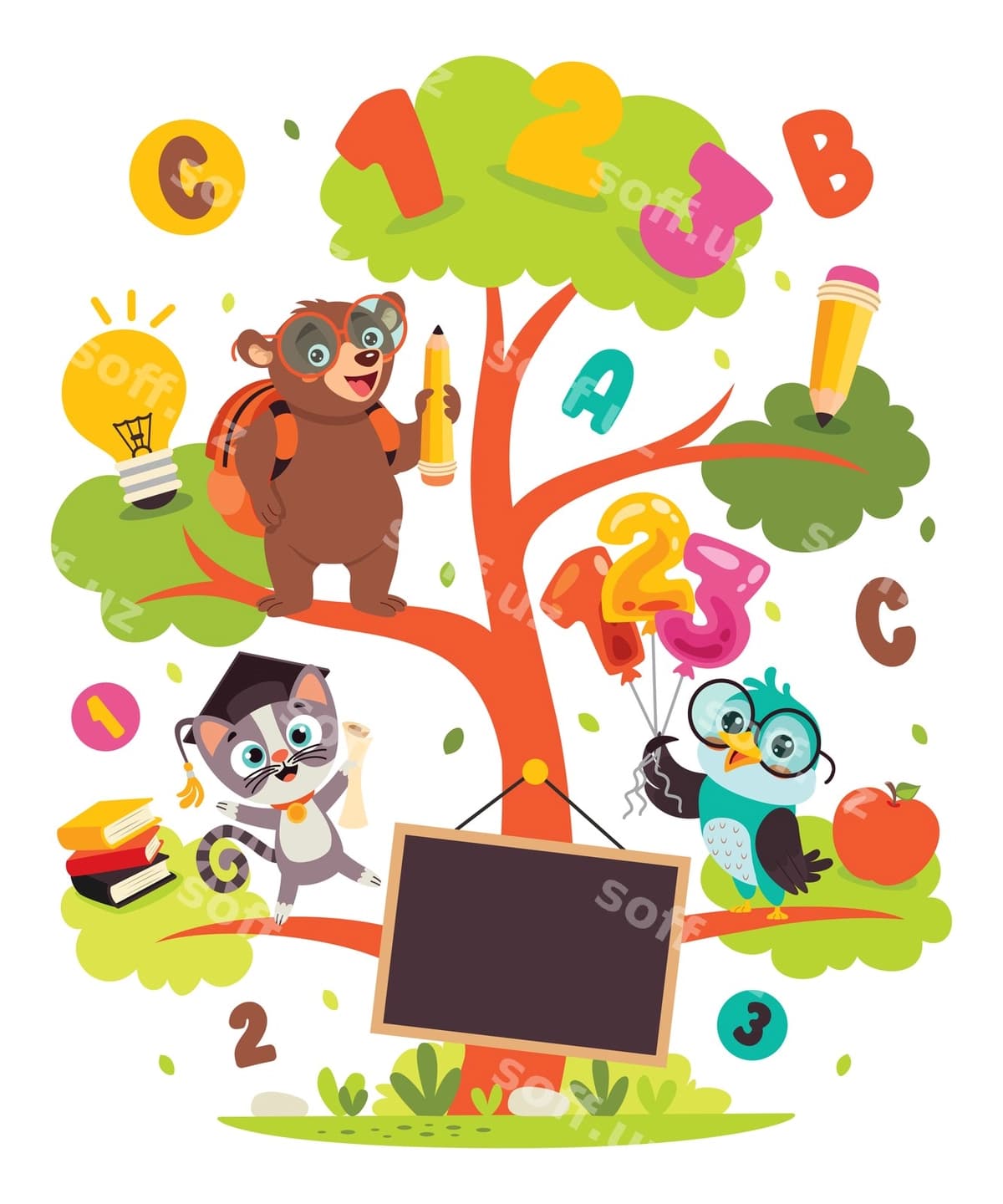 Ta'lim daraxti multfil'm hayvonlari bilan | Education tree with cartoon animals