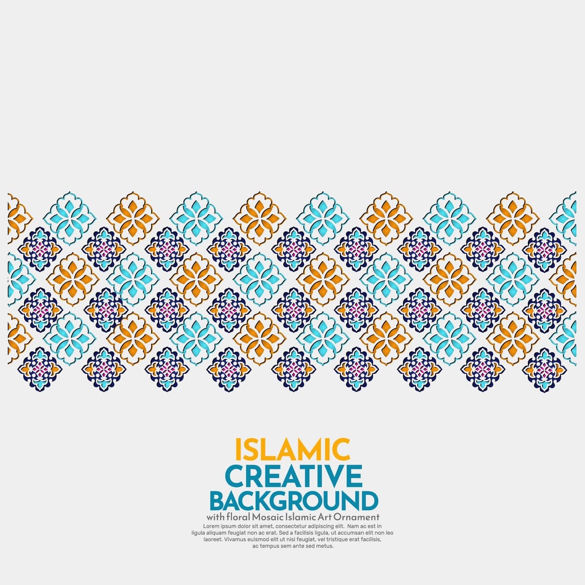Moviy-to'q sariq mozaikali bezakli islomiy ijodiy fon | Islamic creative background with cyan orange mosaic ornament