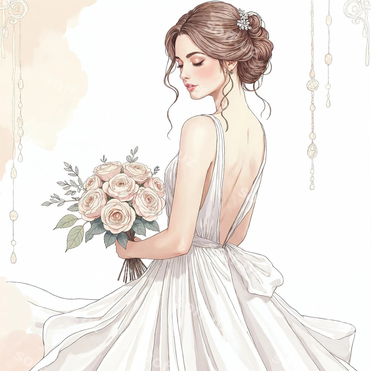 Chiroyli brat turmali kiyim buket bilan | Elegant bride wedding dress with bouquet