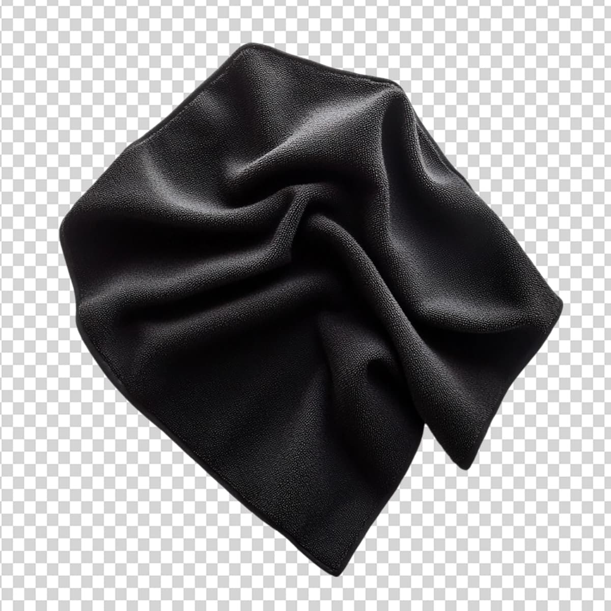 Qora mikrofiber linzali tozalovchi mato yuqoridan ko'rinishi izolyatsiyalangan shaffof | Black microfibre lens cleaning cloth top view isolated transparent
