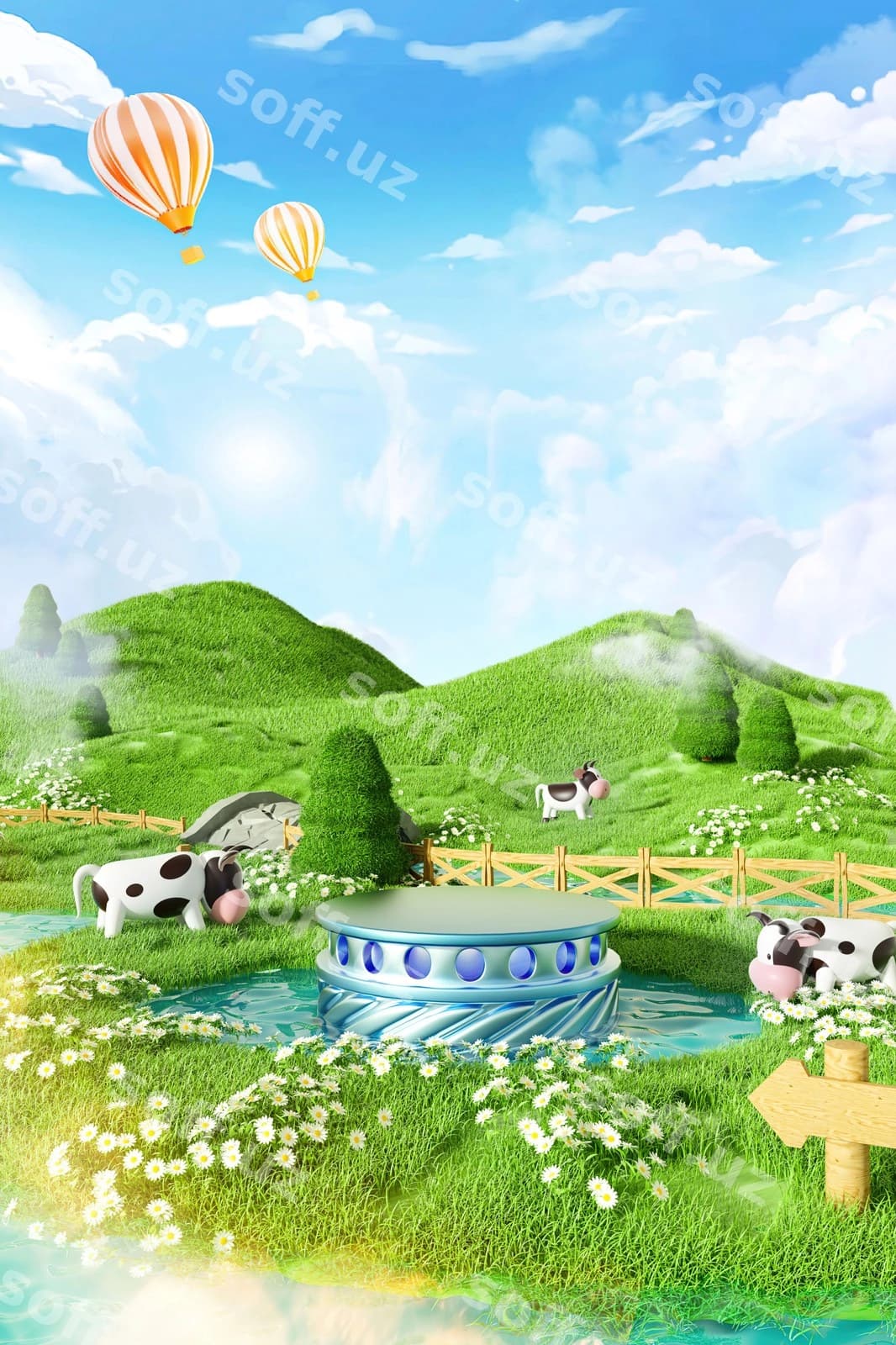 Sigirlar bilan maydon ko'prig' osmon | Field with cows bridge sky
