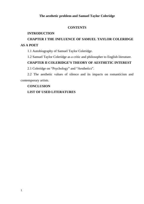 The aesthetic problem and Samuel Taylor Coleridge