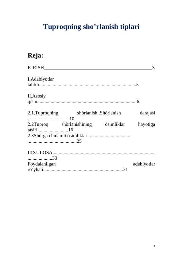 Tuproqning sho’rlanish tiplari