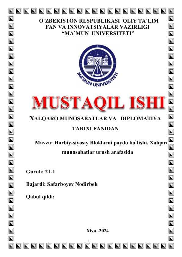 Harbiy-siyosiy Bloklarni paydo bo`lishi. Xalqaro munosabatlar urush arafasida