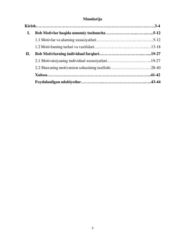 Motivlarning individual farqlari kurs ishi