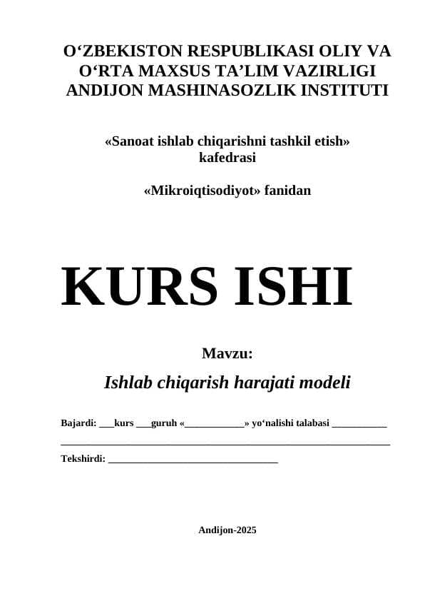 Ishlab chiqarish harajati modeli