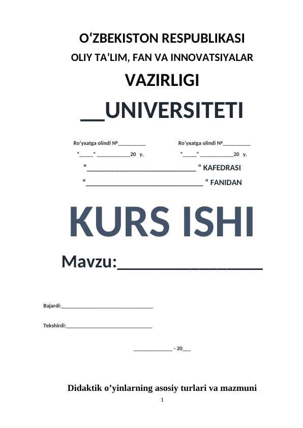 Didaktik o’yinlarning asosiy turlari va mazmuni