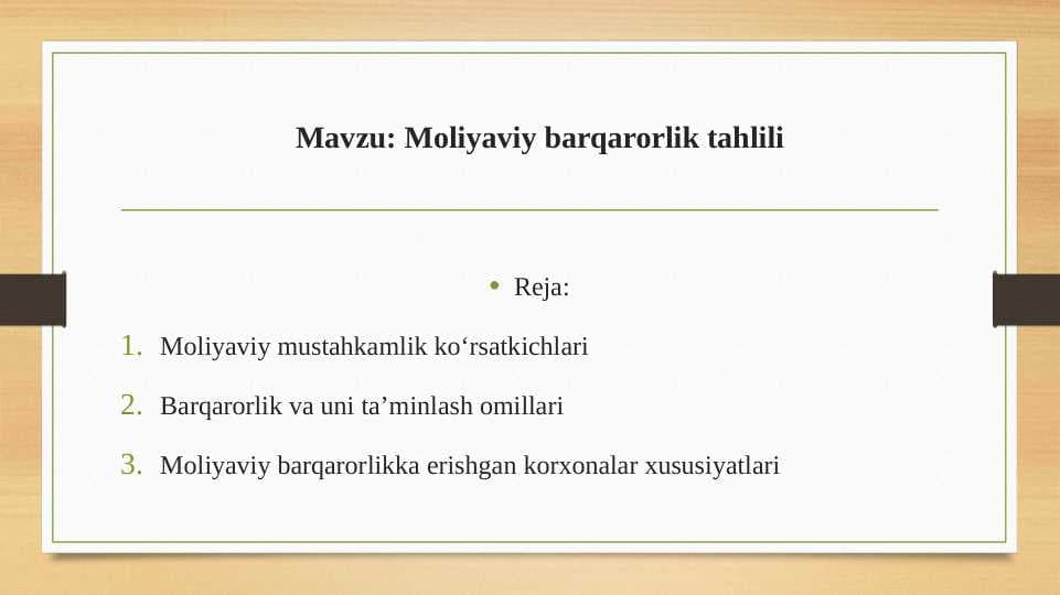 Moliyaviy barqarorlik tahlili