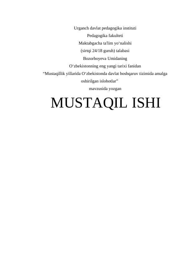 Mustaqillik yillarida o'zgarish