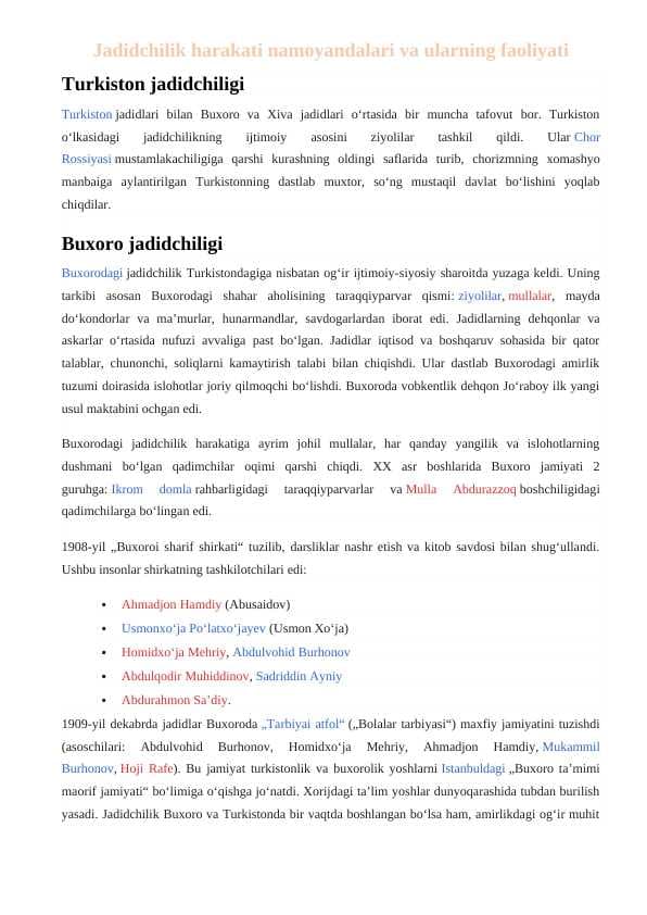 Jadidchilik harakati namoyandalari va ularning faoliyati 24