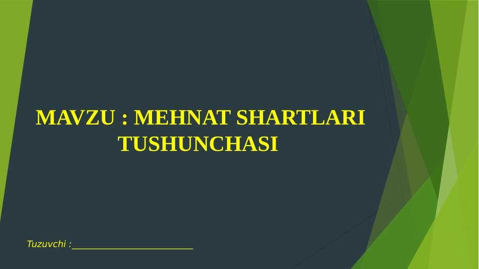 MEHNAT SHARTLARI TUSHUNCHASI