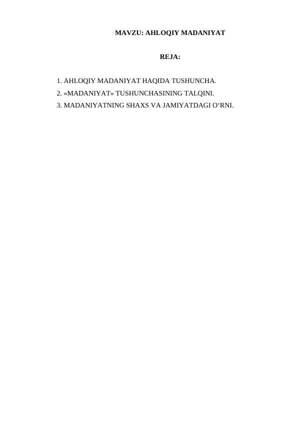AHLOQIY MADANIYAT