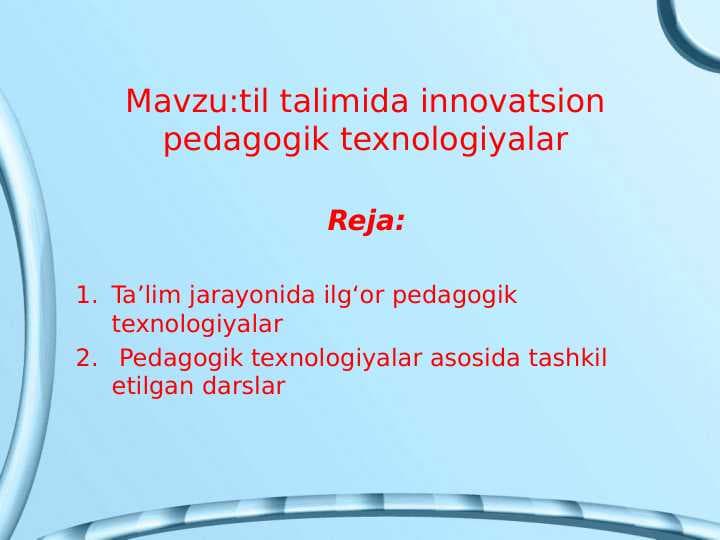 til talimida innovatsion pedagogik texnologiyalar