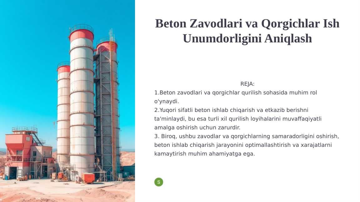 Beton Zavodlari va Qorgichlar Ish Unumdorligini Aniqlash