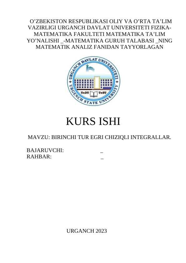 BIRINCHI TUR EGRI CHIZIQLI INTEGRALLAR