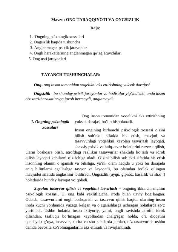 ONG TARAQQIYOTI VA ONGSIZLIK