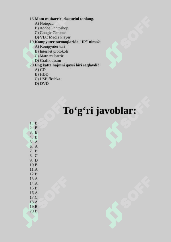 8-sinf uchun Informatikadan test