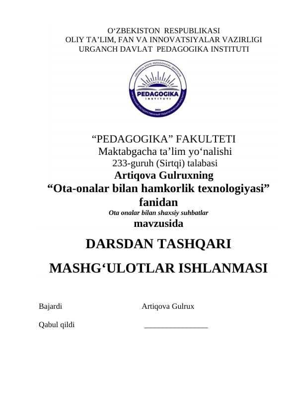 Ota onalar bilan shaxsiy suhbatlar