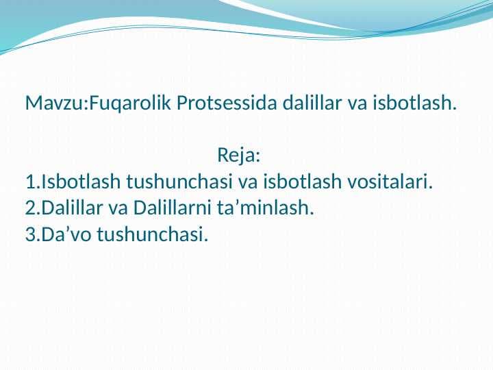 Fuqarolik Protsessida dalillar va isbotlash