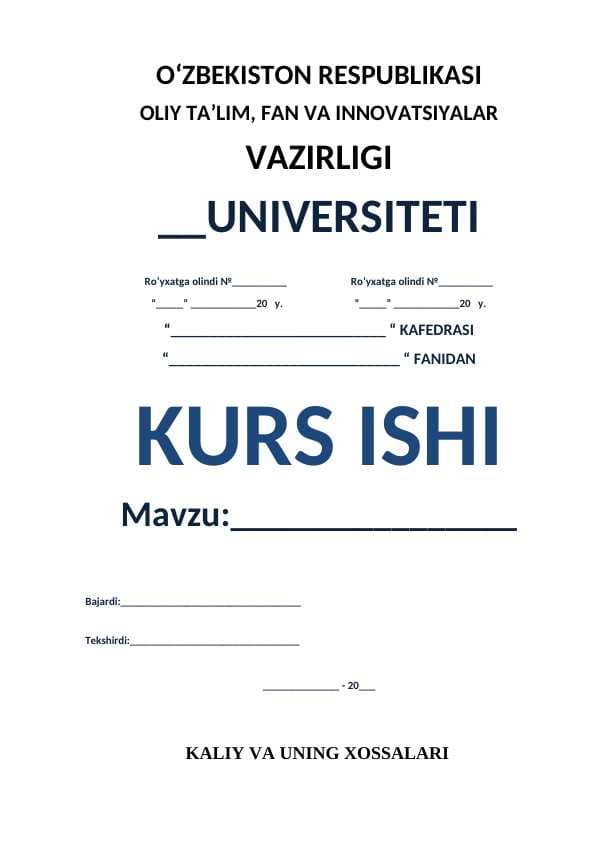 KALIY VA UNING XOSSALARI