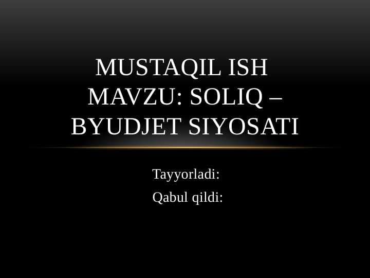 Soliq – byudjet siyosati