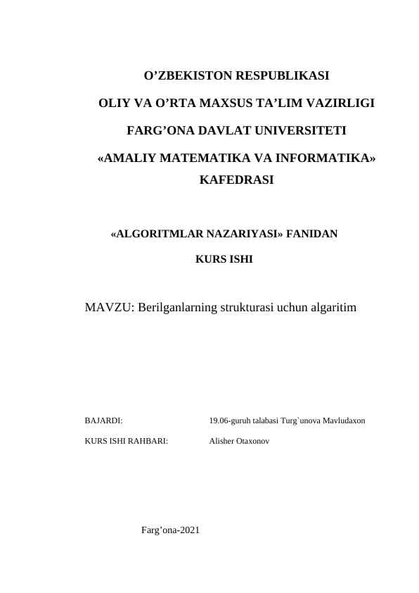 Berilganlarning strukturasi uchun algaritim