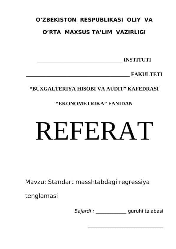 Standart masshtabdagi regressiya tenglamasi