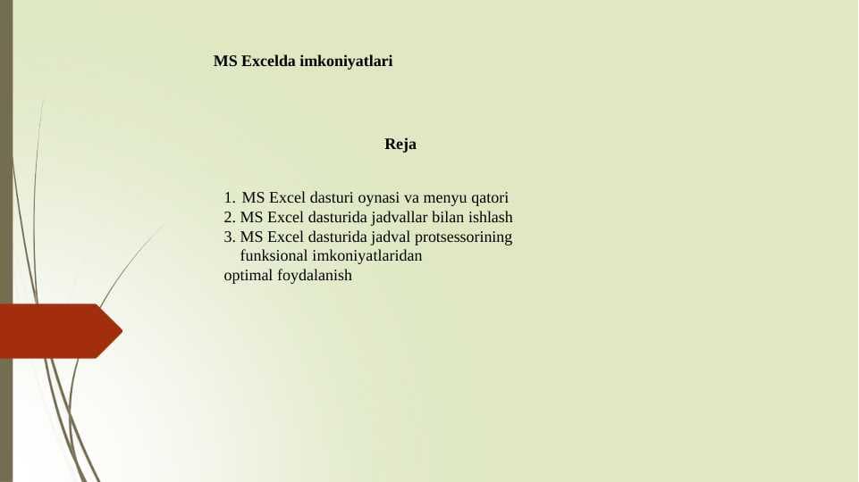 MS Excelda imkoniyatlari