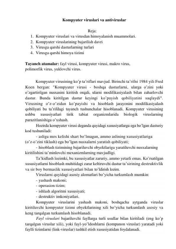Kompyuter viruslari va antiviruslar