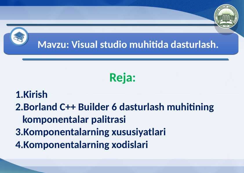 Visual studio muhitida dasturlash
