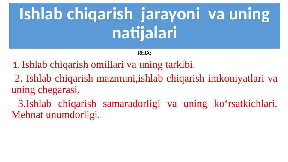 Ishlab chiqarish  jarayoni  va uning natijalari