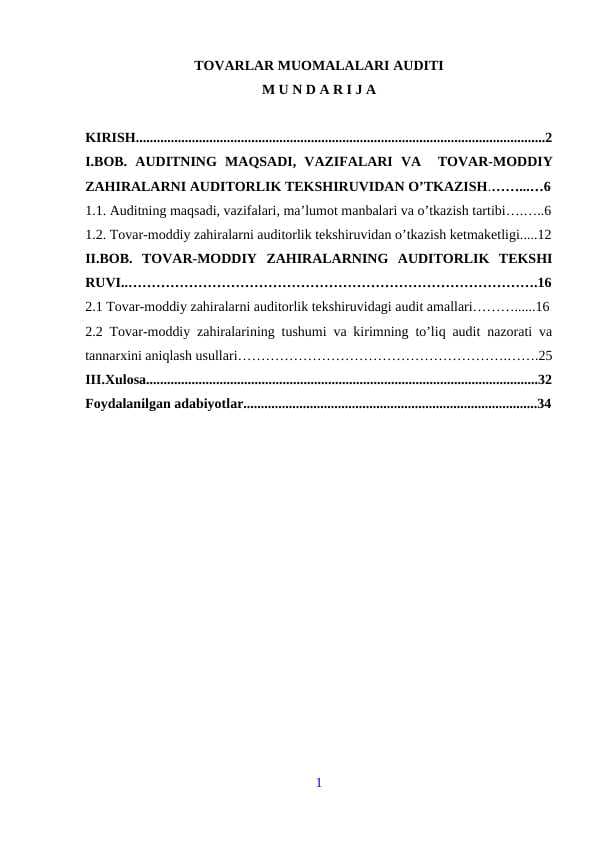 TOVARLAR MUOMALALARI AUDITI