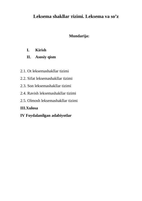 Leksemaning shakli va ma'no tuzulishi. Leksika va so'z