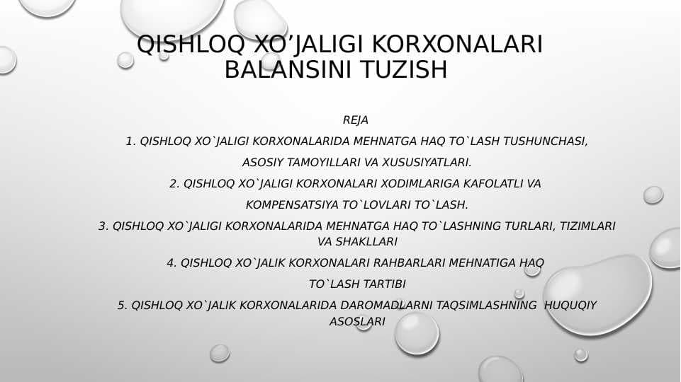 Qishloq xo’jaligi korxonalari balansini tuzish