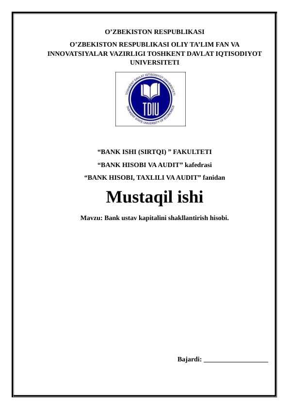 Bank ustav kapitalini shakllantirish hisobi