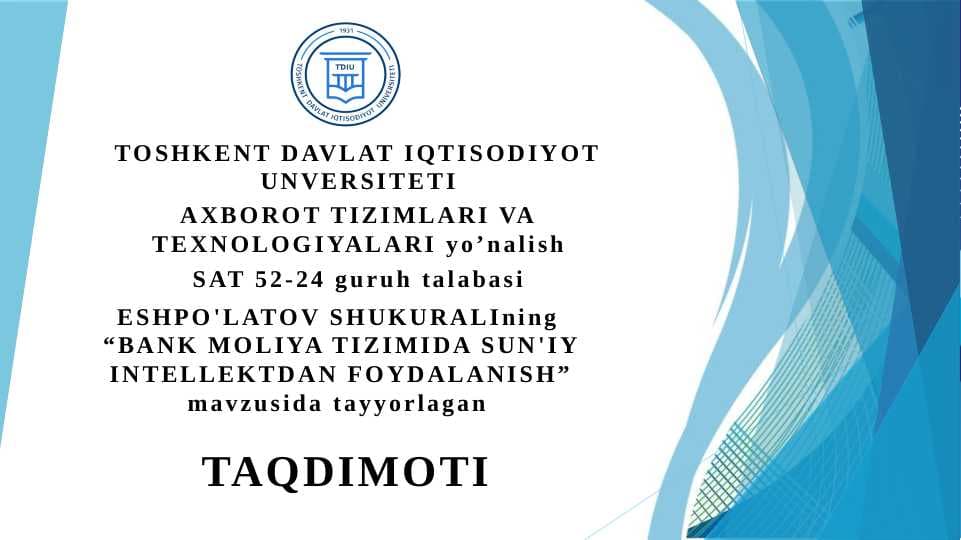 Bank Moliya tizimida sun'iy intellektdan foydalanish