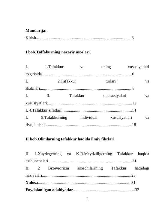 Tafakkur turlari va klassifikatsiyasi