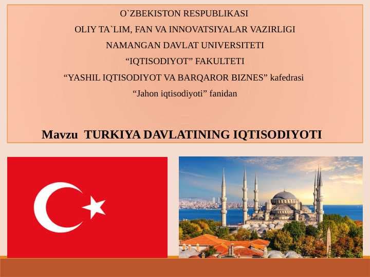 TURKIYA DAVLATINING IQTISODIYOTI