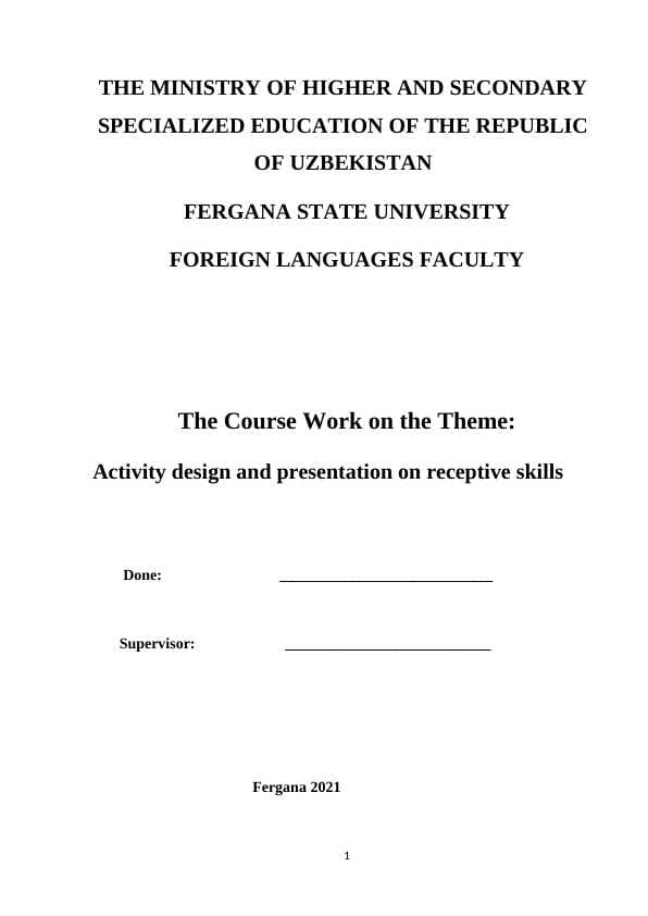 Activity design and presentation on receptive skills