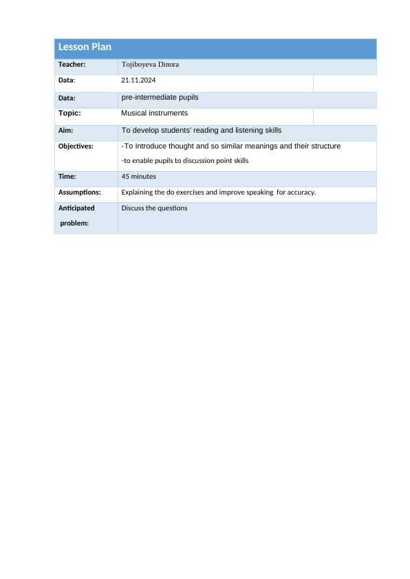 Musical instruments lesson plan