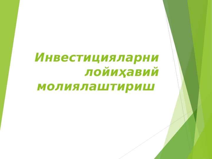 Investitsiya loyihalarini moliyalashtirish
