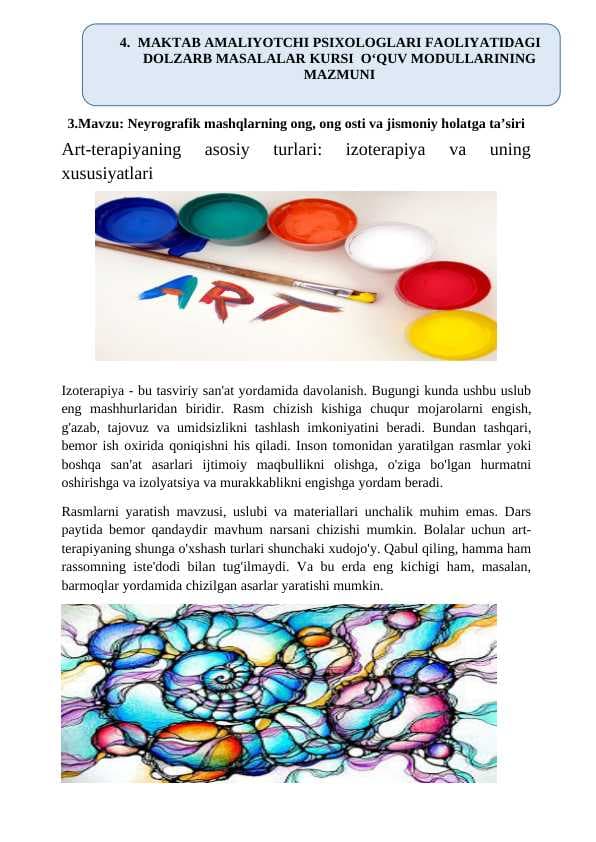 Neyrografik mashqlarning ong, ong osti va jismoniy holatga ta’siri