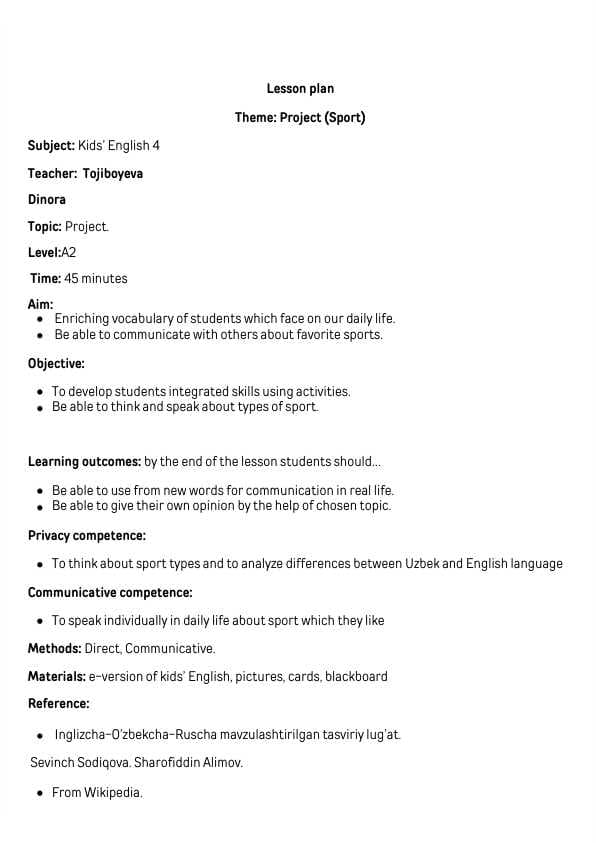 sport lesson plan grade 4
